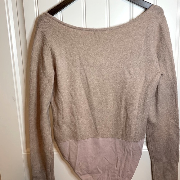 Leith Square Neck Long Sleeve Knit Taupe Bodysuit size Large - taupe / pink - Picture 5 of 10